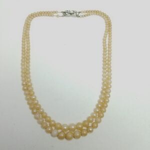 Vintage Crown Trifari Faux Pearl Beaded Necklace with Rhinestone Clasp 50s Style